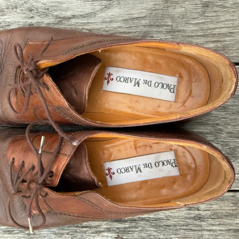 Paolo De Marco Mens Brown Leather Brogue Cap Toe Derby Dress Shoes Size 11 Spain - Picture 11 of 11